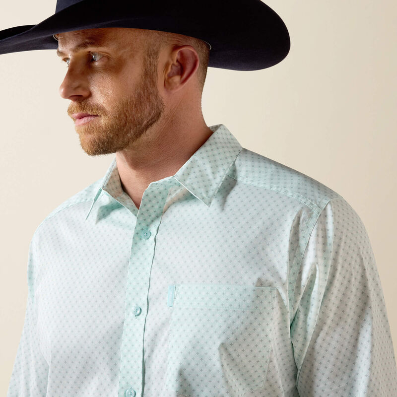 Ariat Men's L/S Everything Classic Fit Shirt in Blue Glow Southwest Crosses