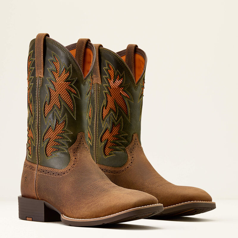 Ariat Men's Sport Cool VenTek Wide Square Toe Cowboy Boot in Buff Tan/Dusty Olive