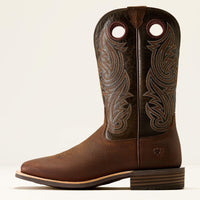 Ariat Men's Highland Toughstock Wide Square Toe Cowboy Boot in Brown Oiled Rowdy/Timber Olive