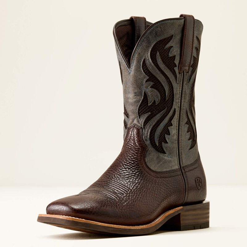 Ariat Men's Kanyon Toughstock VentTEK Wide Square Toe Cowboy Boot in Thunder Brown/Glacier Blue