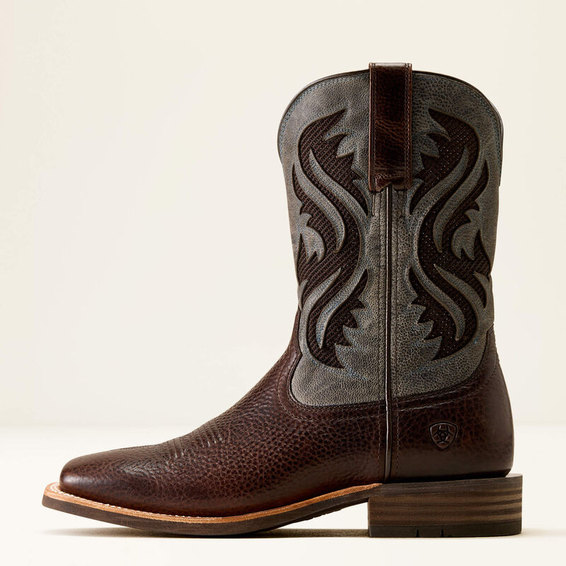 Ariat Men's Kanyon Toughstock VentTEK Wide Square Toe Cowboy Boot in Thunder Brown/Glacier Blue