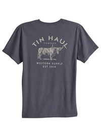 Tin Haul Men's Long Horn Screen Print T-Shirt in Dark Grey