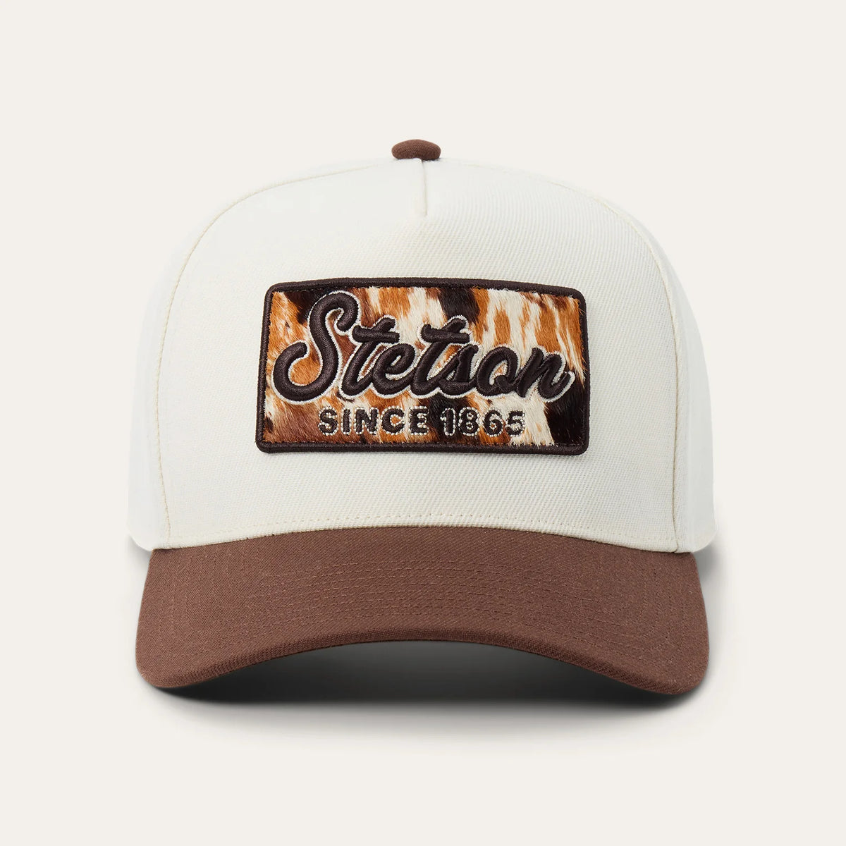Stetson Eagle Cowhide Patch Trucker Hat in Off White/Brown