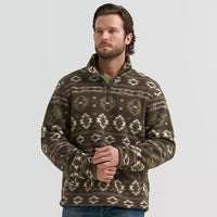 Wrangler Men's Hay Away Sherpa Quarter Zip Pullover in Black Olive