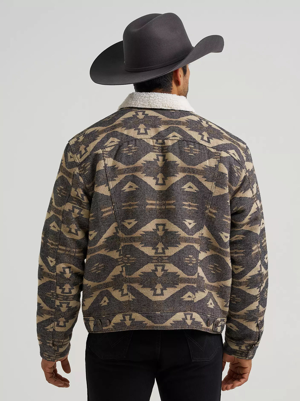 Wrangler Men's Sherpa Lined Jacquard Print Jacket in Elmwood