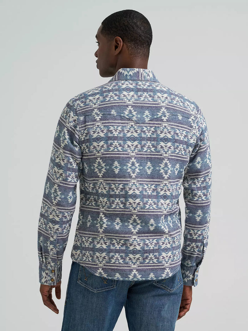 Wrangler Retro Premium Men's L/S Western Snap Jacquard Shirt in Grey Canyon