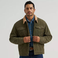 Wrangler Men's Cowboy Cut Sherpa Lined Corduroy Jacket in Olive Night