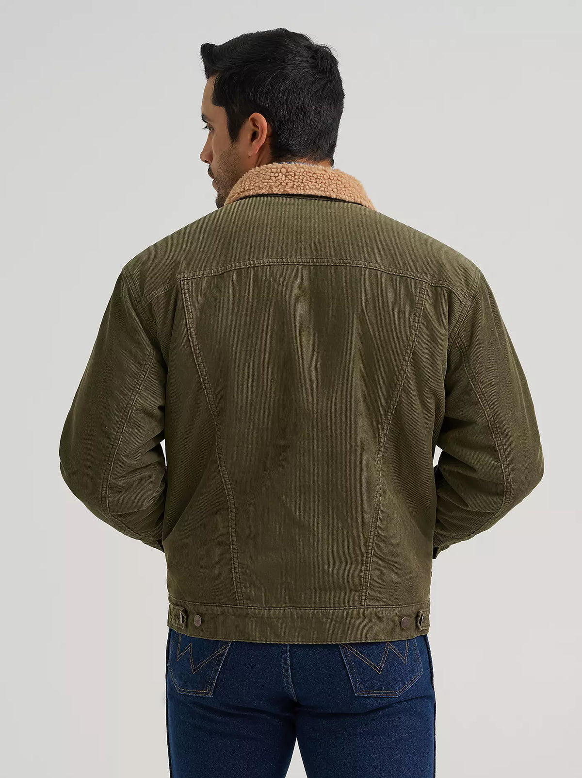 Wrangler Men's Cowboy Cut Sherpa Lined Corduroy Jacket in Olive Night