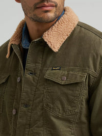 Wrangler Men's Cowboy Cut Sherpa Lined Corduroy Jacket in Olive Night