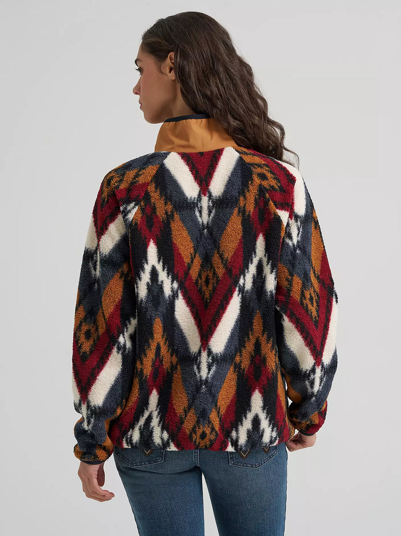 Wrangler Women's Hay Away Big Sky Sherpa Snap Jacket in Desert Chevron