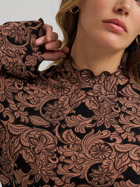 Wrangler Women's Mock Neck Knit Blouse in Black/Brown