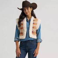 Wrangler Women's Sherpa Lined Jacquard Vest in Tan
