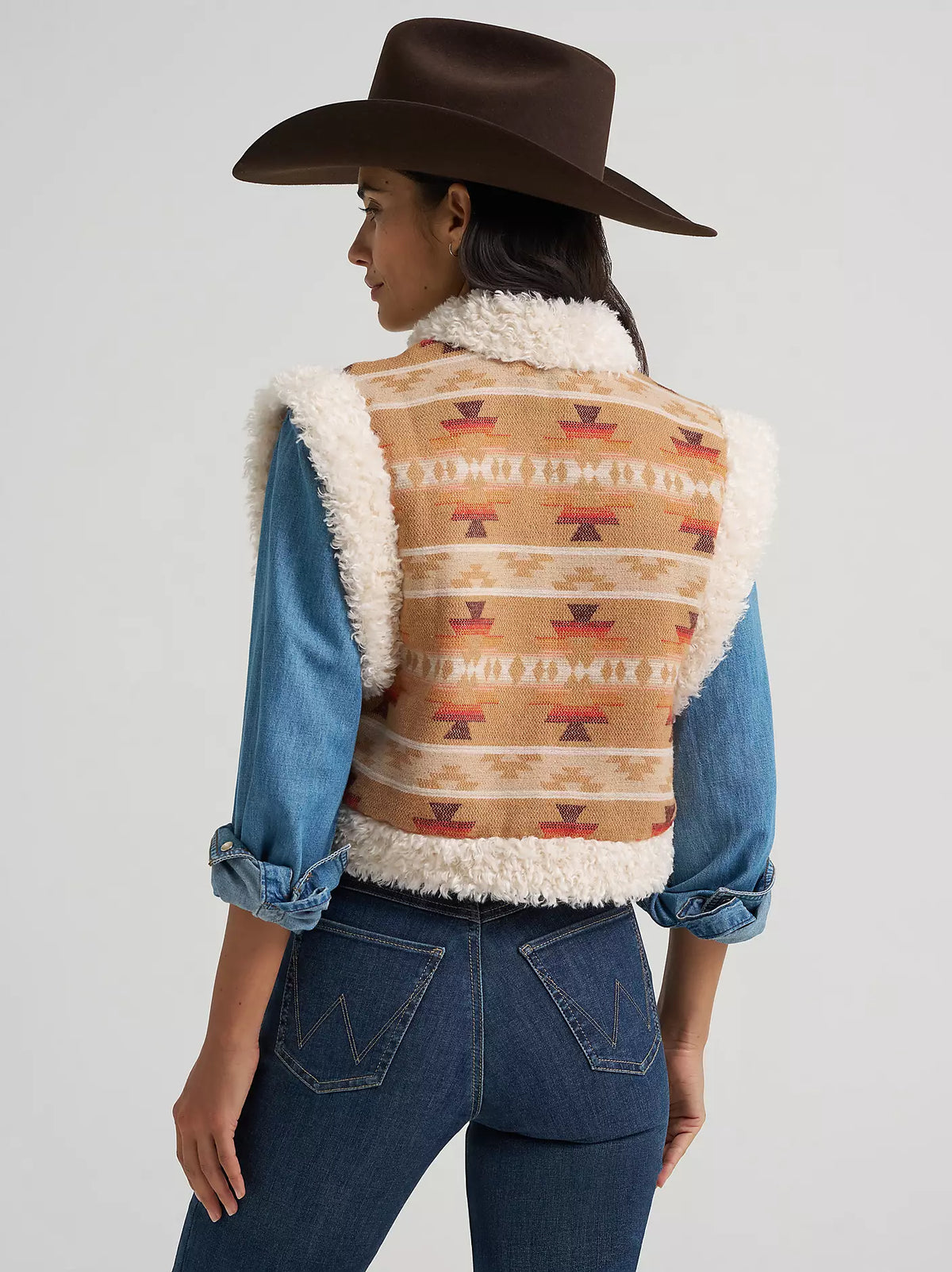 Wrangler Women's Sherpa Lined Jacquard Vest in Tan