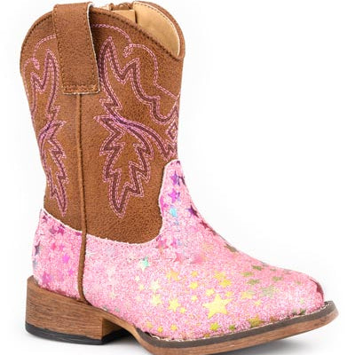Roper Toddler Girl's Glitter Stars Western Boots in Pink
