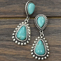 Double Teardrop Turquoise Stone Drop Earrings