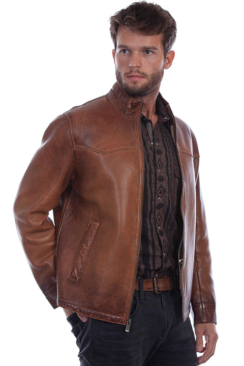 Scully Men's Distressed Leather Sherpa Lined Jacket in Cognac