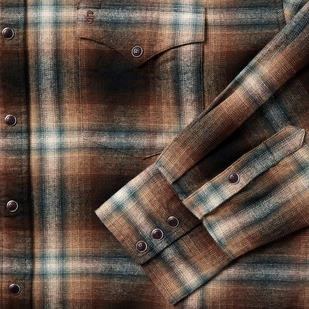 Stetson Men's L/S Ombre Plaid Western Snap Shirt in Dark Brown