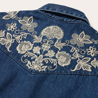 Stetson Women's L/S Floral Embroidered Denim Western Snap Shirt in Dark Wash