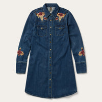 Stetson Women's Embroidered Western Denim Shirt Dress in Dark Blue Wash