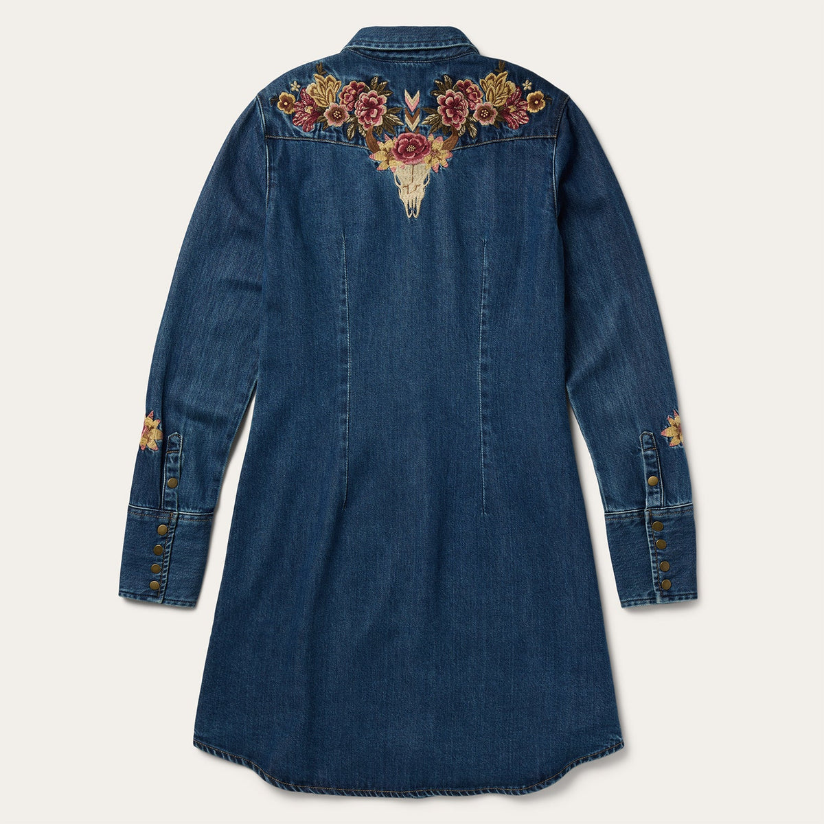 Stetson Women's Embroidered Western Denim Shirt Dress in Dark Blue Wash