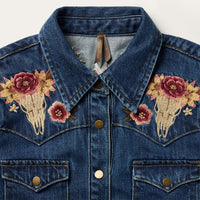 Stetson Women's Embroidered Western Denim Shirt Dress in Dark Blue Wash