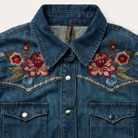 Stetson Women's Lavish Embroidered Denim Western Shirt Dress in Dark Wash