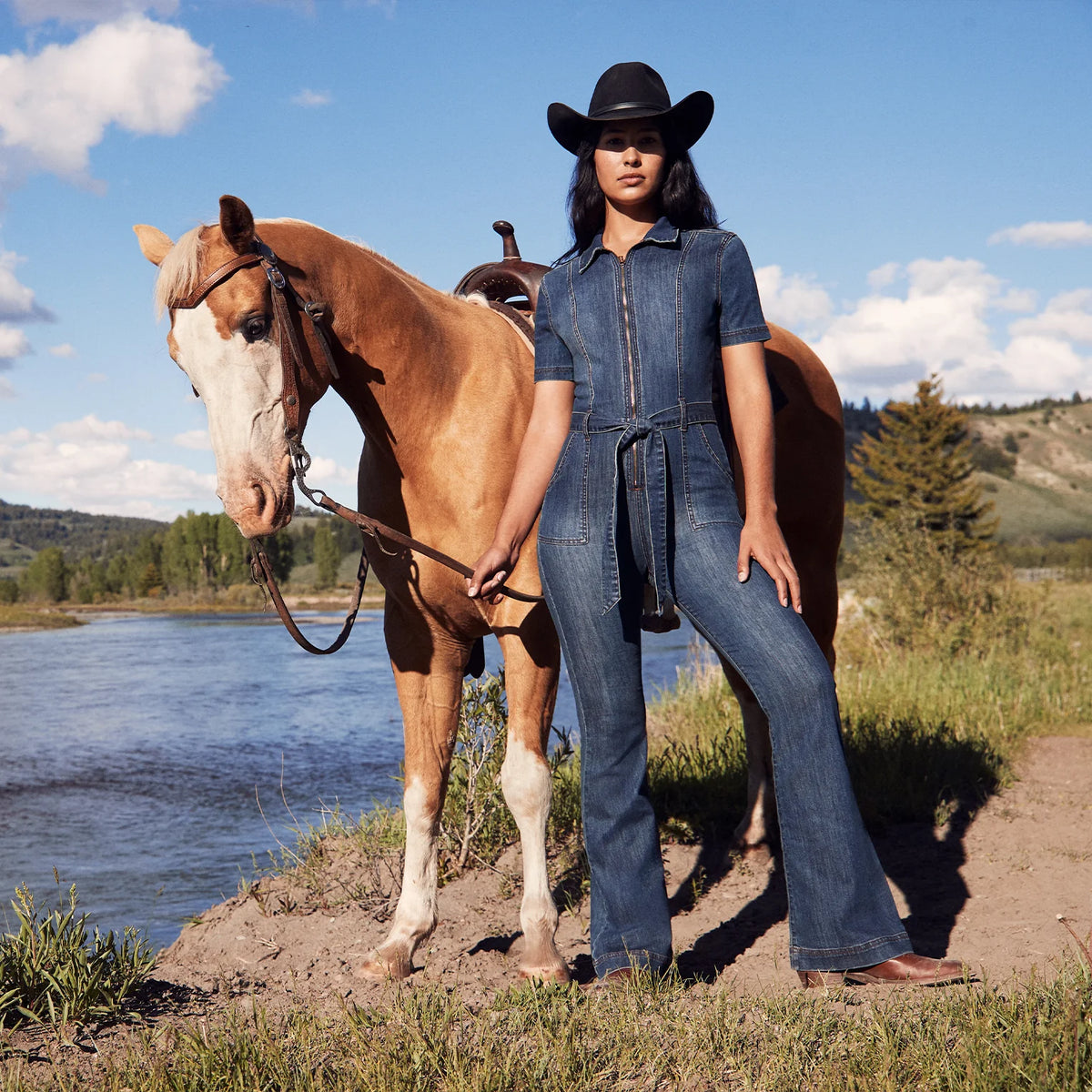 Women's Stetson Dark Blue Stretch Denim Jumpsuit