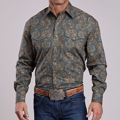 Stetson Men's Vintage Medallion Paisley Western Snap Shirt in Brown