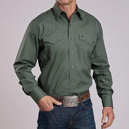 Stetson Men's Lattice Print Western Snap Shirt in Sage