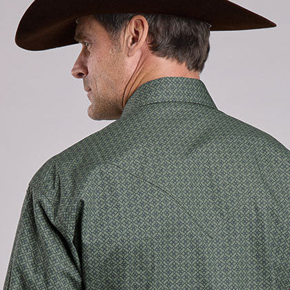 Stetson Men's Lattice Print Western Snap Shirt in Sage