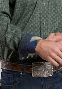 Stetson Men's Lattice Print Western Snap Shirt in Sage