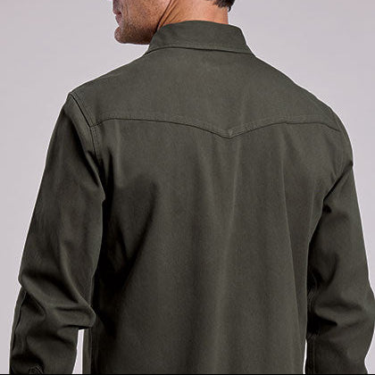 Stetson Men's L/S Turquoise Snap Twill Western Shirt in Olive