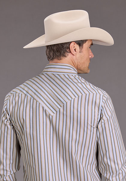 Stetson Men's L/S Ombre Stripe Western Snap Shirt in Brown