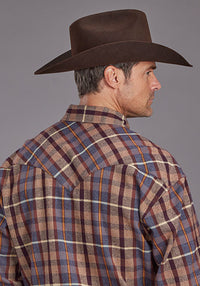 Stetson Men's L/S Brushed Flannel Western Snap Shirt in Brown Plaid