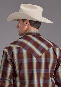 Stetson Men's L/S Red Rock Dobby Plaid Western Snap Shirt in Wine