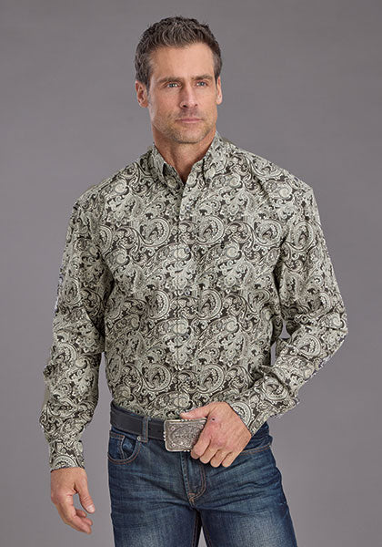 Stetson Men's Silver Paisley Western Button Down Shirt in Grey