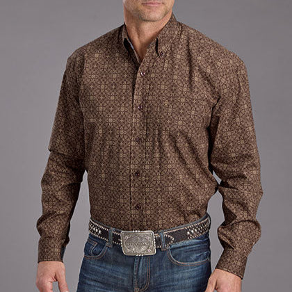 Stetson Men's Vintage Ornamental Western Button Down Shirt in Brown