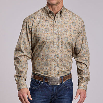 Stetson Men's Gold Coin Medallion Western Button Down Shirt in Grey