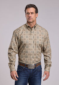 Stetson Men's Gold Coin Medallion Western Button Down Shirt in Grey