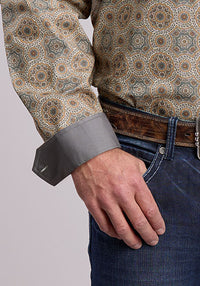 Stetson Men's Gold Coin Medallion Western Button Down Shirt in Grey