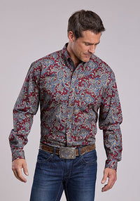 Stetson Men's Ruby Paisley Western Button Down Shirt in Red