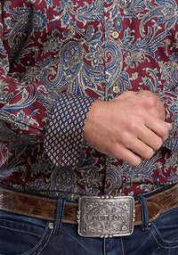 Stetson Men's Ruby Paisley Western Button Down Shirt in Red
