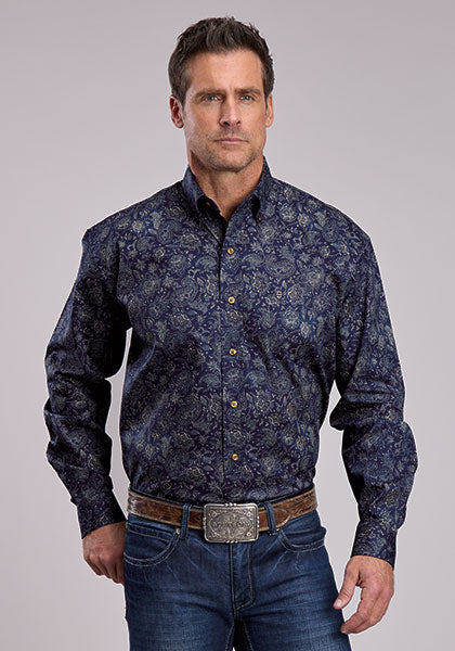 Stetson Men's Midnight Sky Print Western Button Down Shirt in Blue