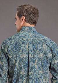 Stetson Men's Marble Paisley Western Button Down Shirt in Blue