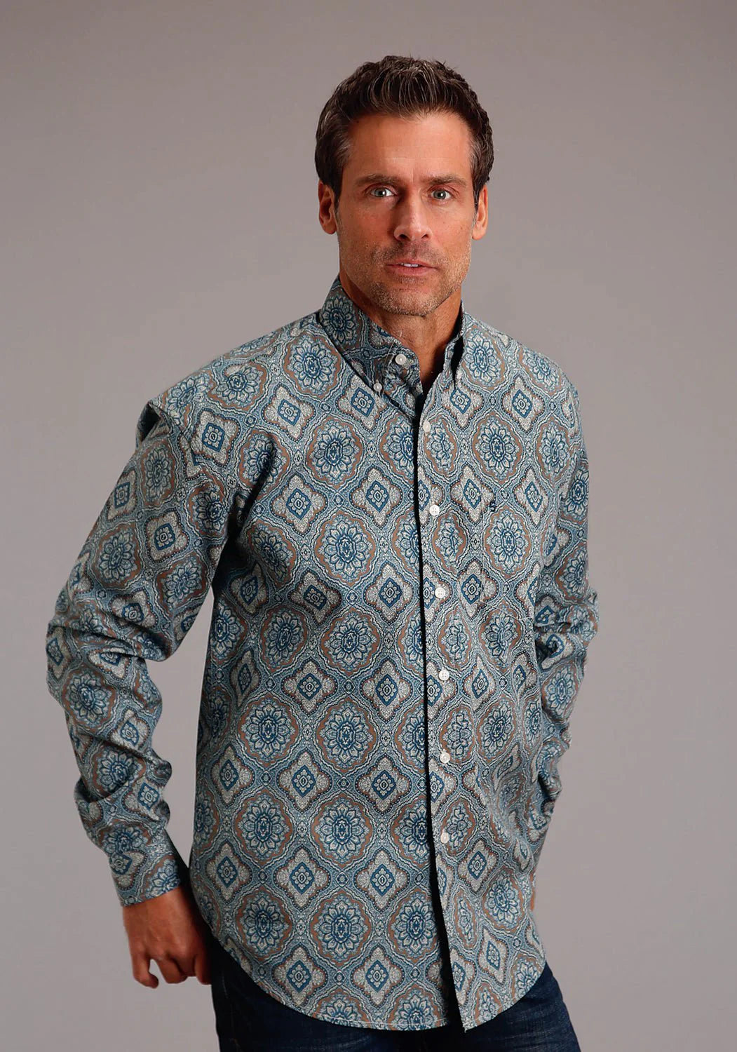 Stetson Men's Sierra Paisley Western Snap Shirt in Blue