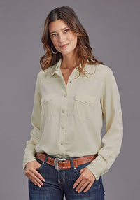 Stetson Women's Solid Cream Poly Satin Western Snap Shirt