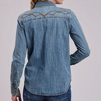 Stetson Women's L/S Embroidered Western Denim Diamond Snap Shirt