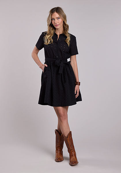 Stetson Women's Cotton Eyelet Shirt Dress in Black