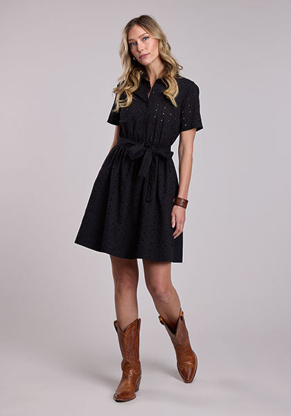 Stetson Women's Cotton Eyelet Shirt Dress in Black