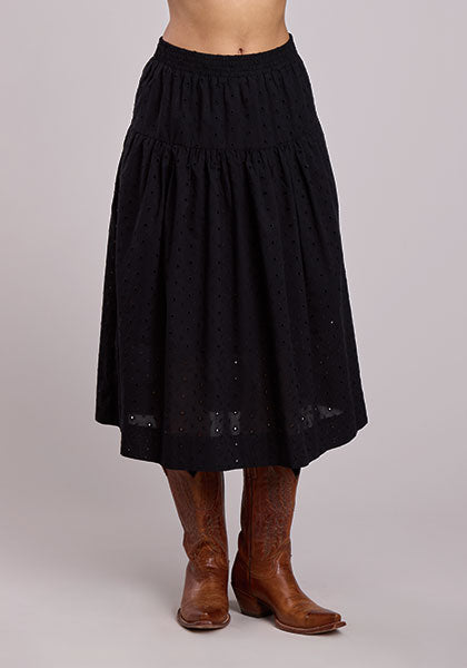 Stetson Women's Cotton Eyelet Prairie Style Skirt in Black